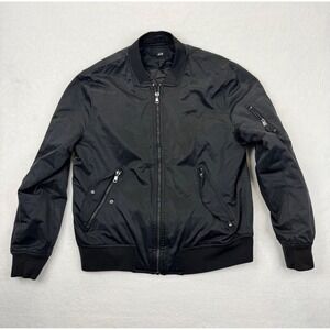 HM Mens Black Full Zip Quilted Lined Bomber Flight Jacket Size Large